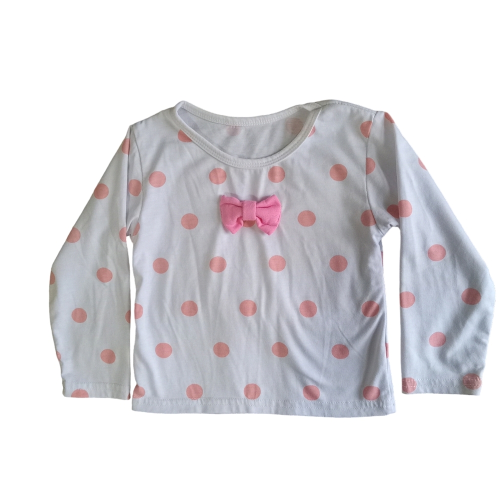 baby girl top shirt long-sleeve  6-9 months pink/white